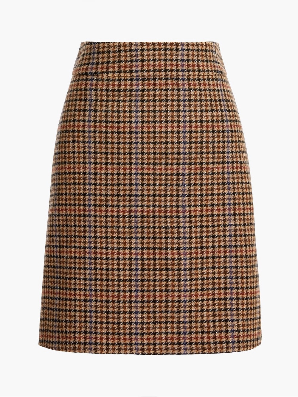 NWT J.Crew Wool Blend Houndstooth Pencil Skirt Size 2 Brown Plaid Dark Academia